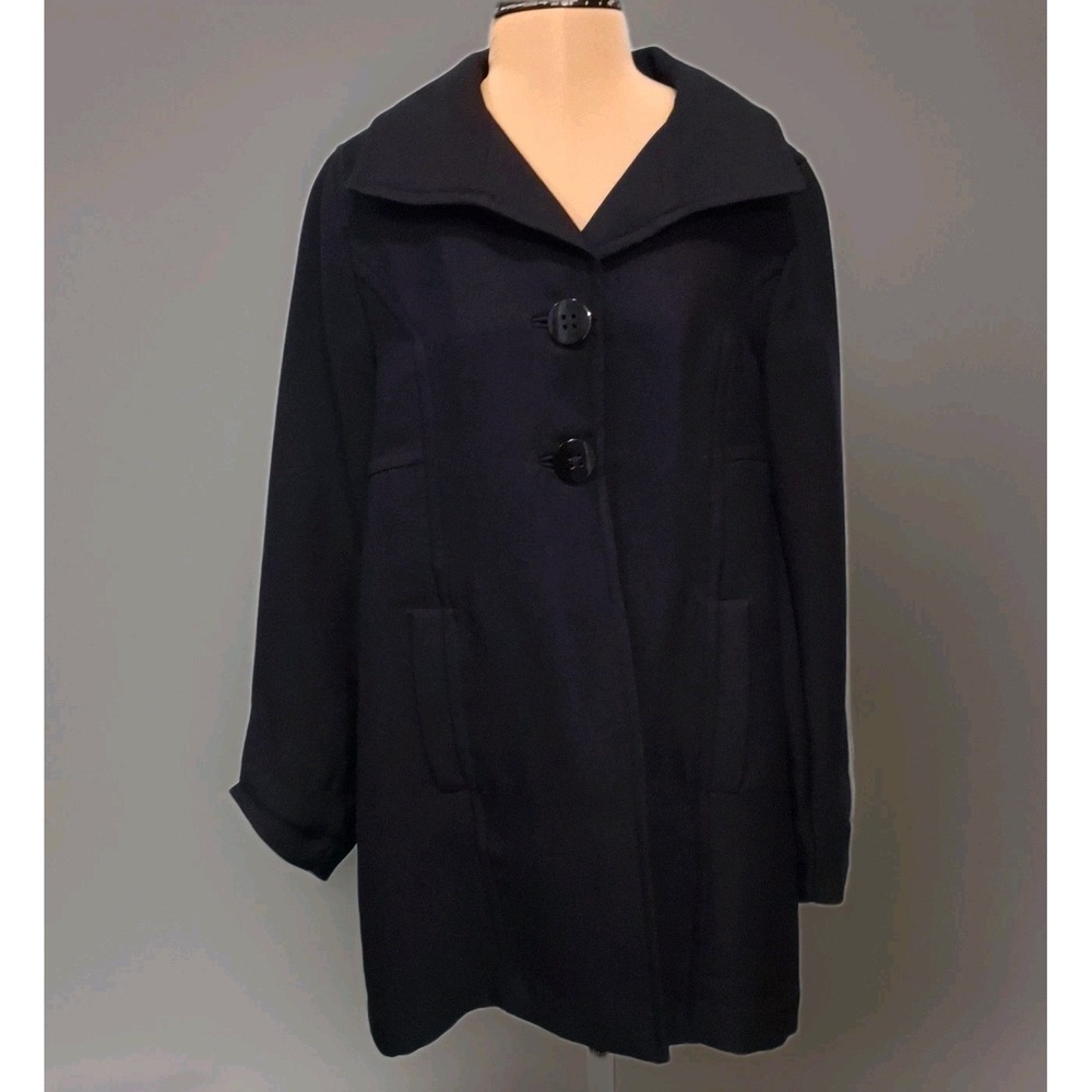 Anthropologie Navy‎ Blue Wellesley Pleated Peacoat Size Medium Classic Old Money